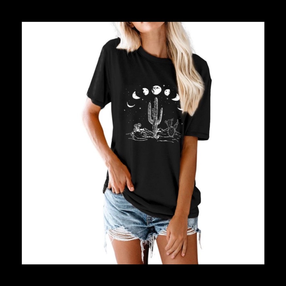 SHEIN Cactus & Moon Short Sleeve Black T-Shirt “M”